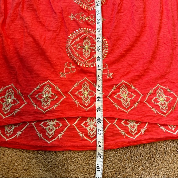 J Jill Maxi Dress 1X Tiered Embroidered Beaded Coral Beach Casual Cruise Boho - Picture 14 of 16